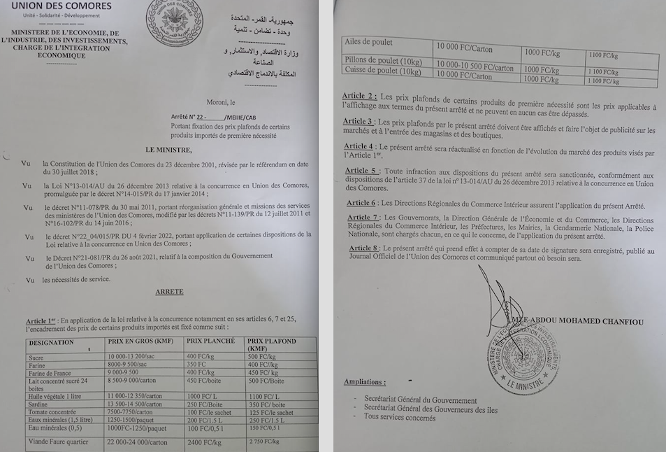 image Le gouvernement encadre les prix des denrées alimentaires
